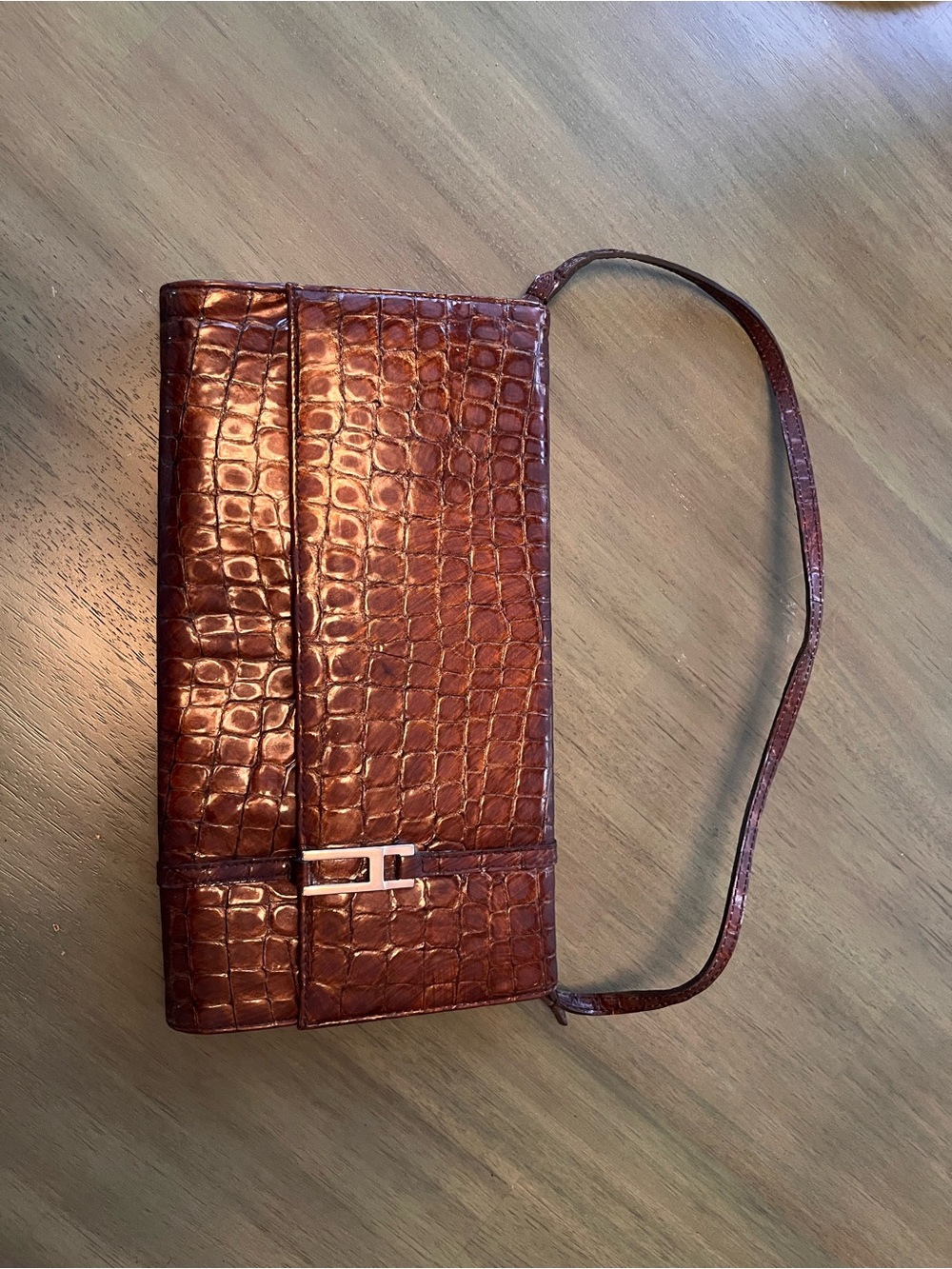 BCBG Brown Croc-Embossed Wristlet Clutch